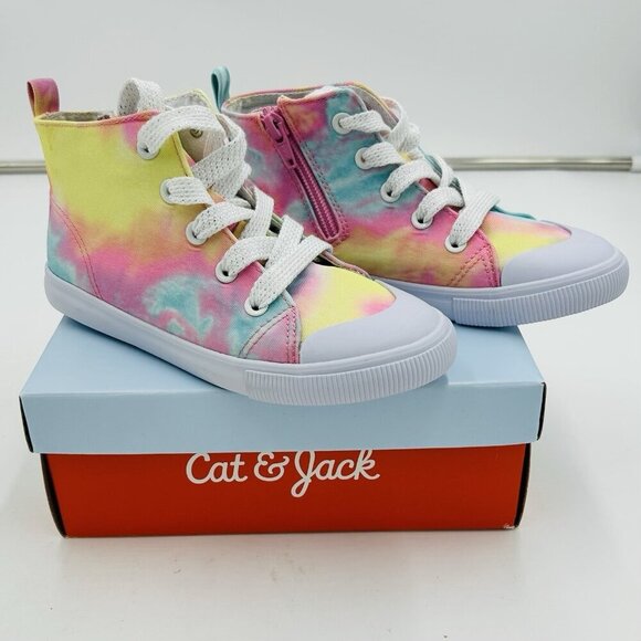 NIB Cat & Jack Toddler Girls Karma Zip Up High-Top Canvas Sneakers Tie Dye Sz 12 - Picture 1 of 6